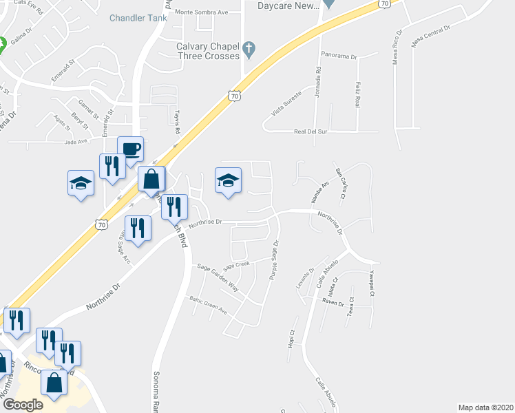 map of restaurants, bars, coffee shops, grocery stores, and more near 4263 Russian Sage Drive in Las Cruces