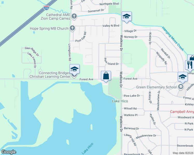 map of restaurants, bars, coffee shops, grocery stores, and more near 101 Lake of Pines Drive in Jackson