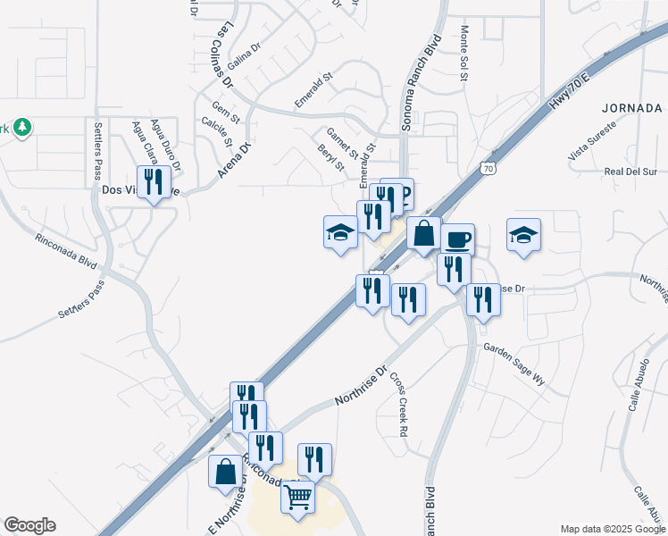 map of restaurants, bars, coffee shops, grocery stores, and more near 4201 Emerald Street in Las Cruces