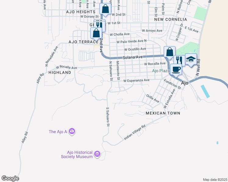 map of restaurants, bars, coffee shops, grocery stores, and more near 868 West Green Mesquite Way in Ajo