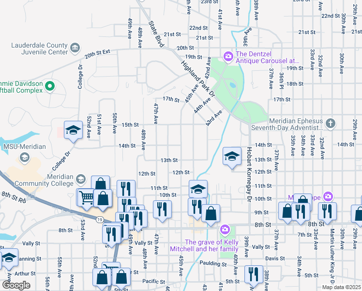 map of restaurants, bars, coffee shops, grocery stores, and more near 4501 14th Street in Meridian