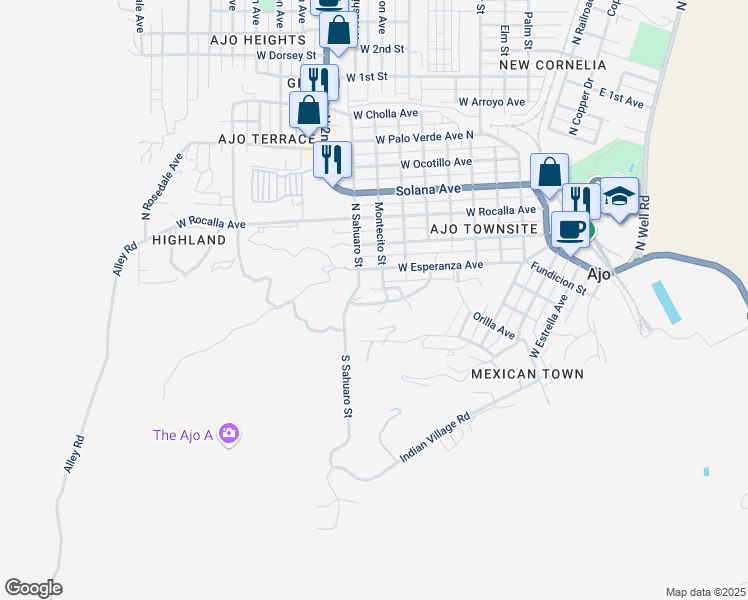 map of restaurants, bars, coffee shops, grocery stores, and more near 830 West Green Mesquite Way in Ajo