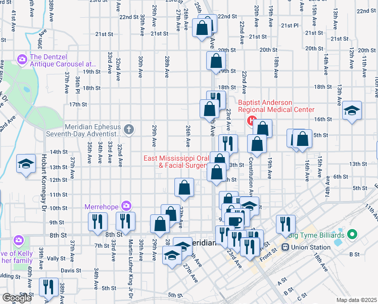 map of restaurants, bars, coffee shops, grocery stores, and more near 1398 26th Avenue in Meridian