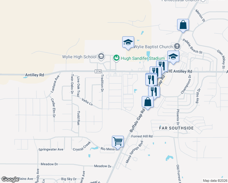 map of restaurants, bars, coffee shops, grocery stores, and more near 4601 Crosley Lane in Abilene