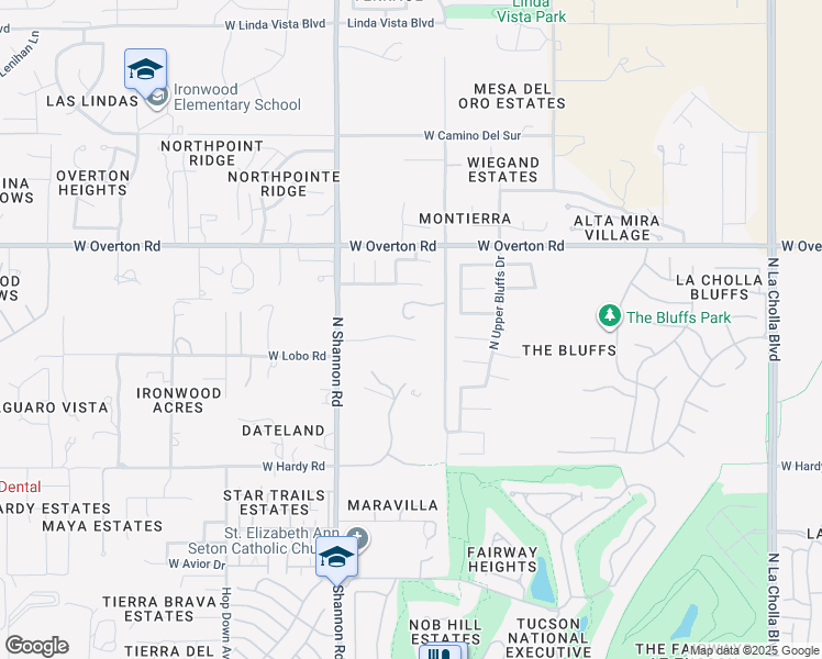 map of restaurants, bars, coffee shops, grocery stores, and more near 9001 North Camino del Fierro in Tucson