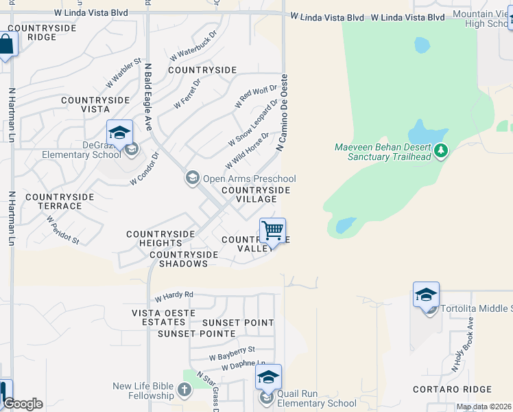 map of restaurants, bars, coffee shops, grocery stores, and more near 9012 North Roebling Drive in Tucson