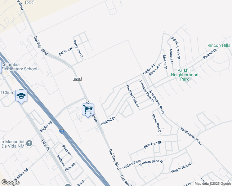 map of restaurants, bars, coffee shops, grocery stores, and more near Engler Rd in Las Cruces