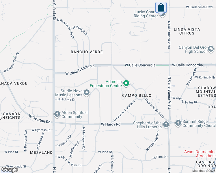 map of restaurants, bars, coffee shops, grocery stores, and more near 9041 North Cll Loma Linda in Tucson