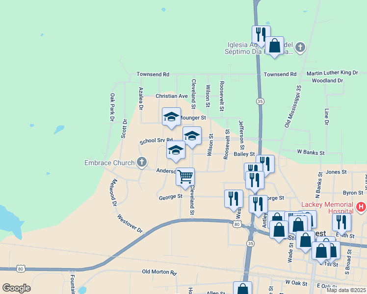 map of restaurants, bars, coffee shops, grocery stores, and more near 513 Cleveland Street in Forest