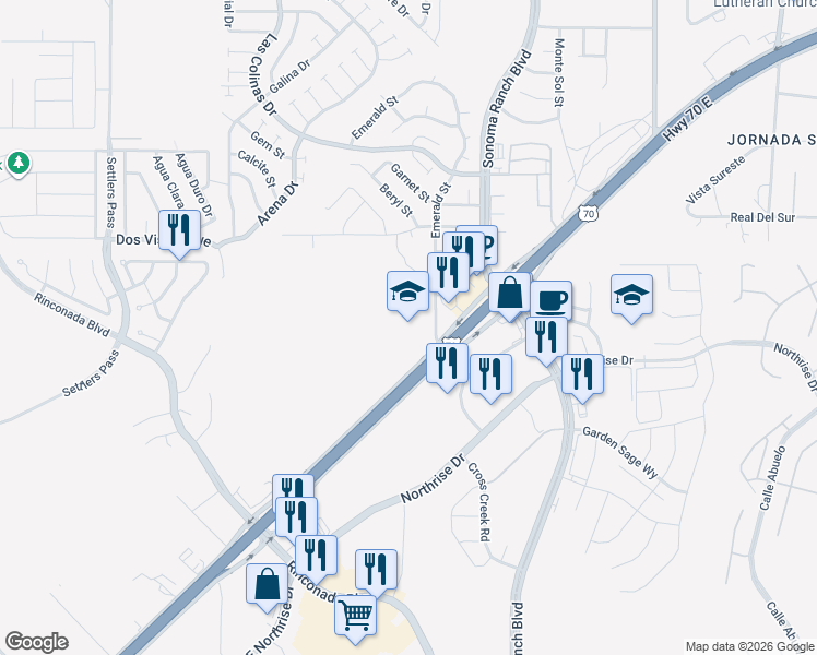 map of restaurants, bars, coffee shops, grocery stores, and more near 4201 Emerald Street in Las Cruces