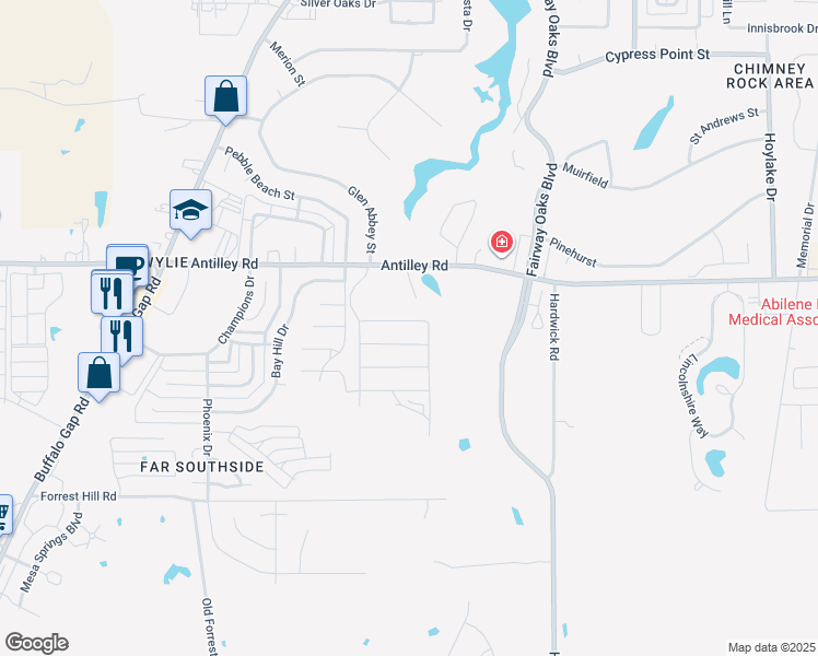 map of restaurants, bars, coffee shops, grocery stores, and more near 3469 Antilley Road in Abilene