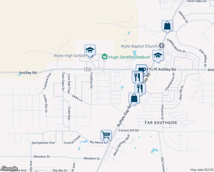 map of restaurants, bars, coffee shops, grocery stores, and more near 4601 Crosley Lane in Abilene