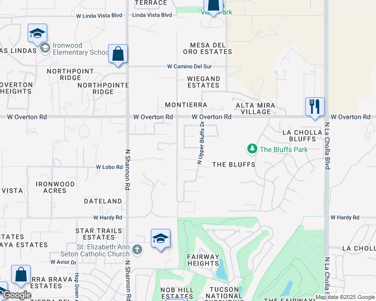 map of restaurants, bars, coffee shops, grocery stores, and more near 2636 West Catalina View Drive in Tucson