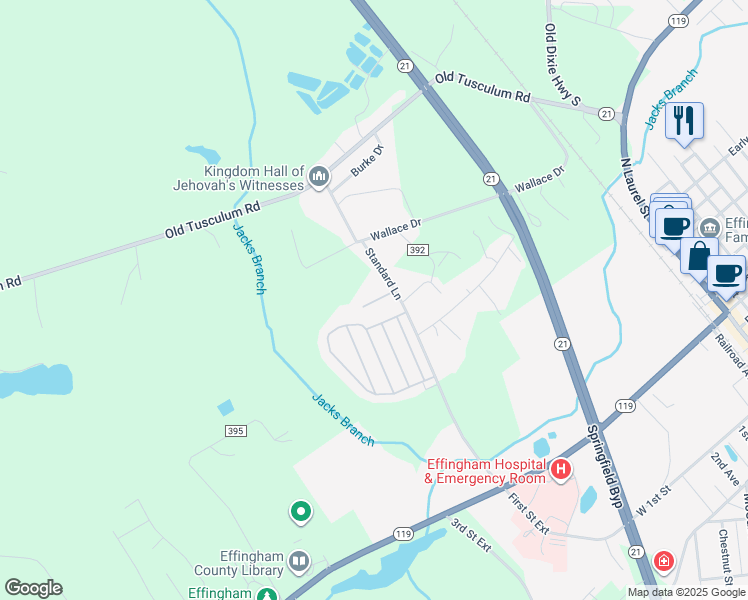 map of restaurants, bars, coffee shops, grocery stores, and more near 411 Standard Lane in Springfield