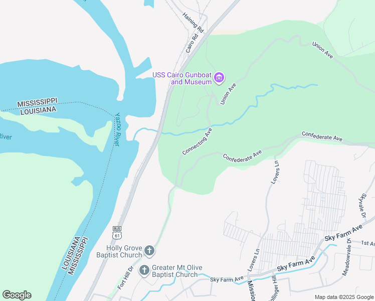 map of restaurants, bars, coffee shops, grocery stores, and more near Connecting Avenue in Vicksburg