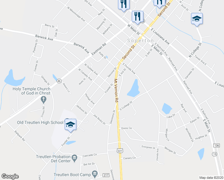 map of restaurants, bars, coffee shops, grocery stores, and more near 3581 Mount Vernon Road in Soperton