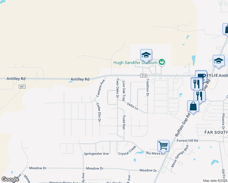 map of restaurants, bars, coffee shops, grocery stores, and more near 5109 Ryan Circle in Abilene