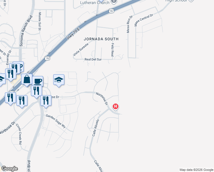 map of restaurants, bars, coffee shops, grocery stores, and more near 5156 San Carlos Court in Las Cruces