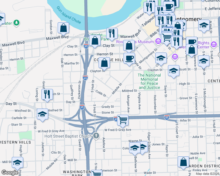 map of restaurants, bars, coffee shops, grocery stores, and more near 637 Mildred St in Montgomery