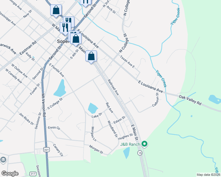 map of restaurants, bars, coffee shops, grocery stores, and more near East Main Street in Soperton