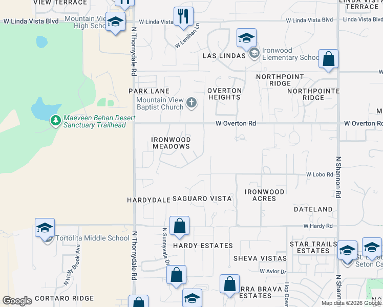 map of restaurants, bars, coffee shops, grocery stores, and more near 3551 West Jessy Place in Tucson