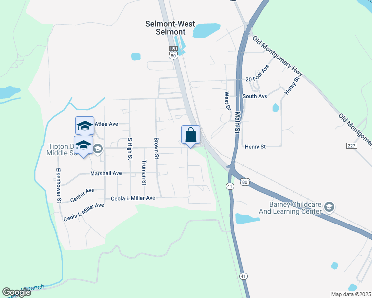 map of restaurants, bars, coffee shops, grocery stores, and more near Tabb Street in Selma