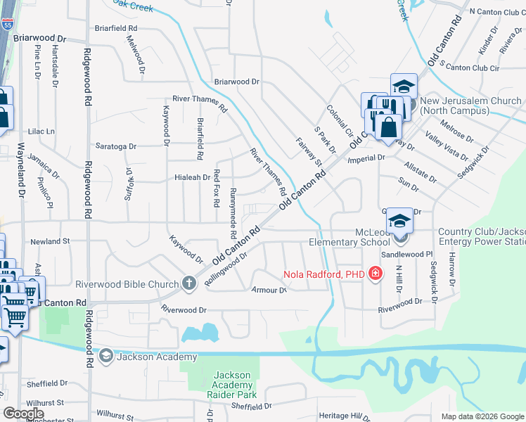 map of restaurants, bars, coffee shops, grocery stores, and more near 5315 Old Canton Rd in Jackson