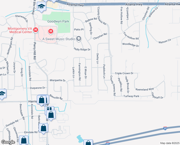 map of restaurants, bars, coffee shops, grocery stores, and more near 518 Bellehurst Drive in Montgomery