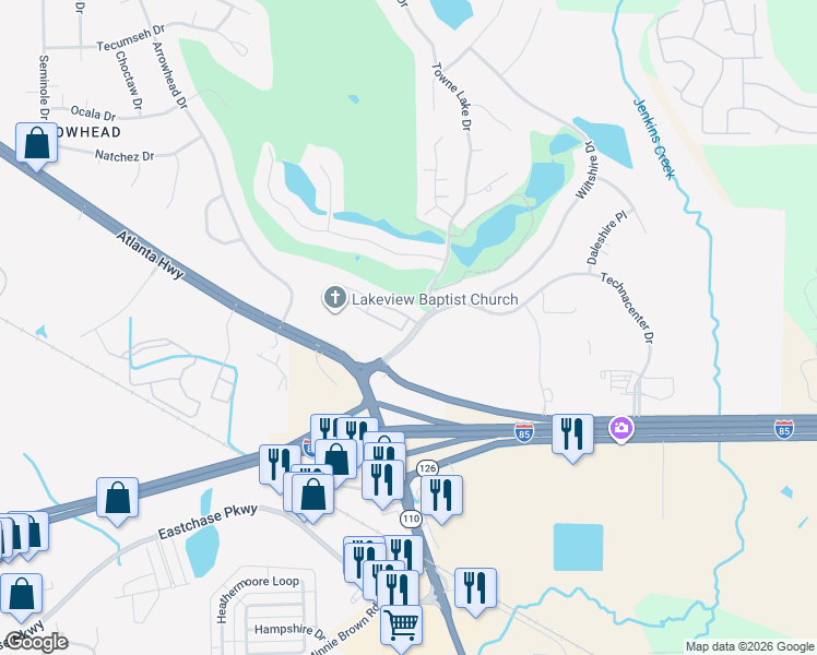 map of restaurants, bars, coffee shops, grocery stores, and more near 9168 Castle Pines Circle in Montgomery