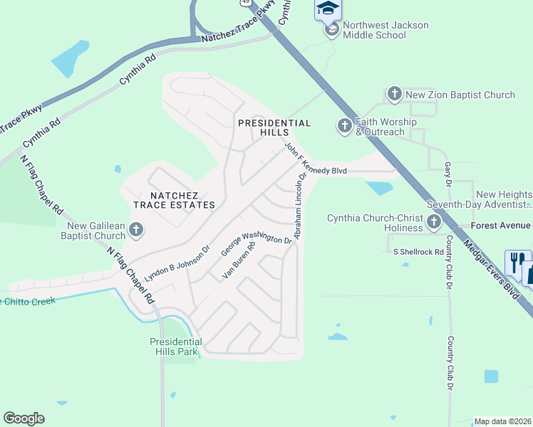 map of restaurants, bars, coffee shops, grocery stores, and more near 3734 John Adams Road in Jackson