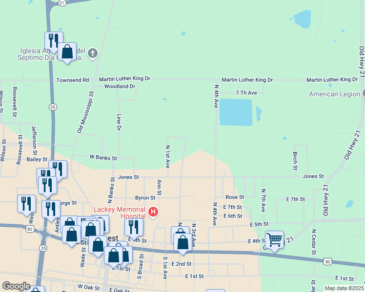 map of restaurants, bars, coffee shops, grocery stores, and more near 657 North 2nd Avenue in Forest