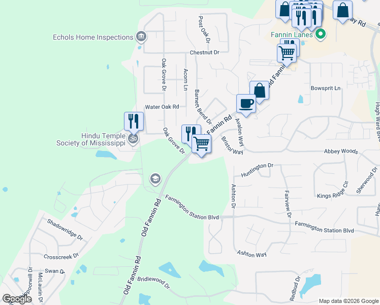 map of restaurants, bars, coffee shops, grocery stores, and more near in Rankin County