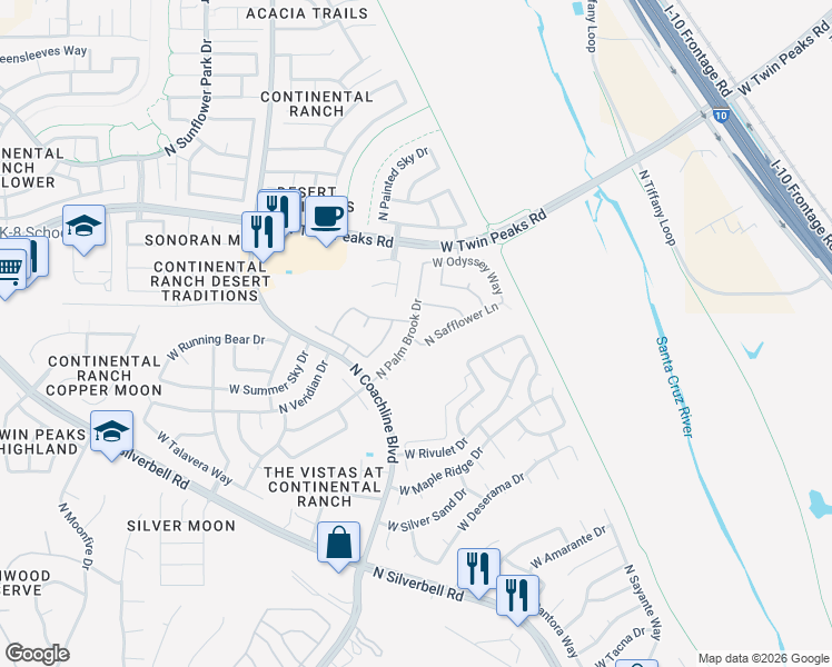 map of restaurants, bars, coffee shops, grocery stores, and more near 7330 West Beryllium Lane in Tucson