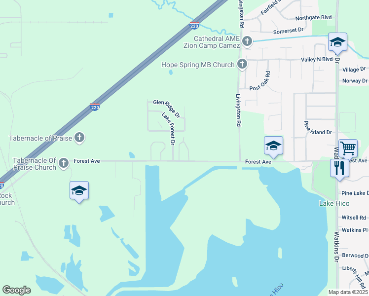 map of restaurants, bars, coffee shops, grocery stores, and more near 1390 Forest Avenue in Jackson
