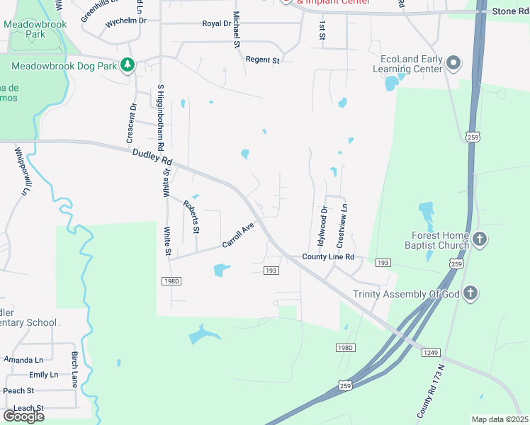 map of restaurants, bars, coffee shops, grocery stores, and more near 2001 Meadowgreen Drive in Kilgore