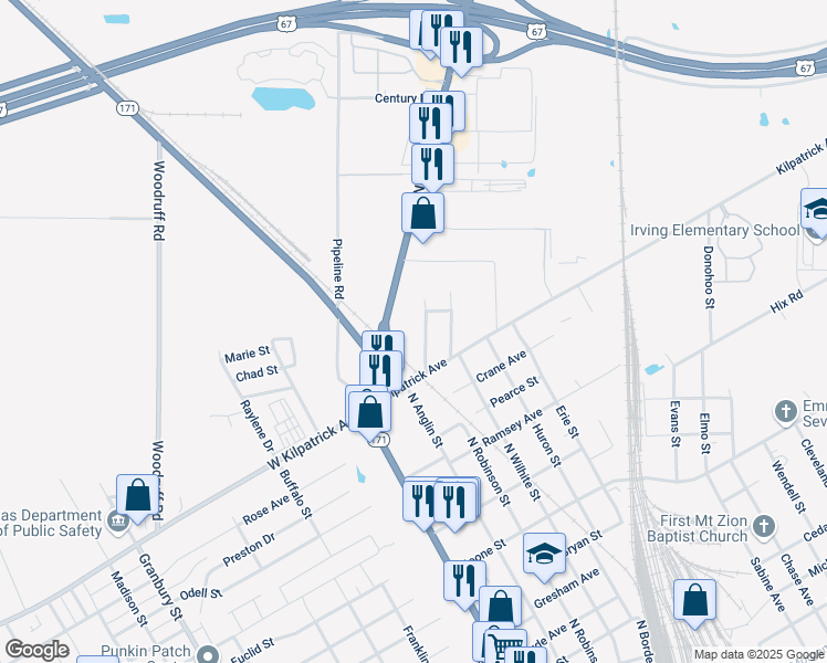 map of restaurants, bars, coffee shops, grocery stores, and more near 1705 North Robinson Street in Cleburne