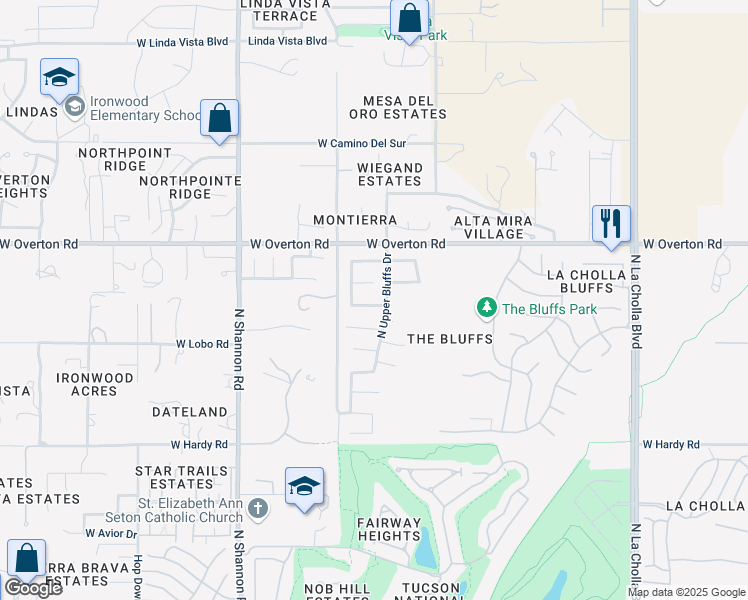 map of restaurants, bars, coffee shops, grocery stores, and more near 2636 West Catalina View Drive in Tucson