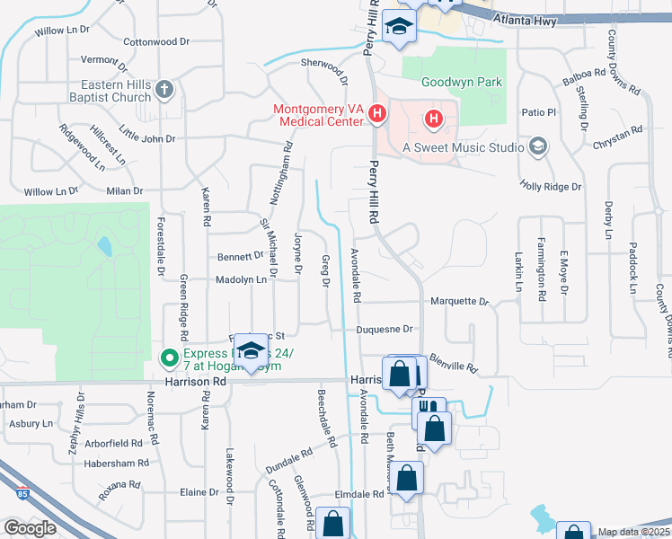 map of restaurants, bars, coffee shops, grocery stores, and more near 847 Greg Dr in Montgomery