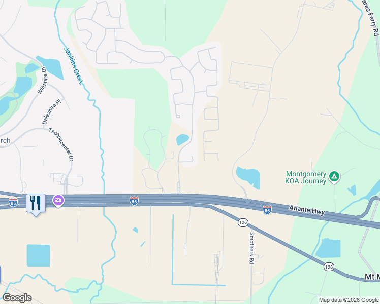 map of restaurants, bars, coffee shops, grocery stores, and more near 10641 Harcourt Trace in Montgomery