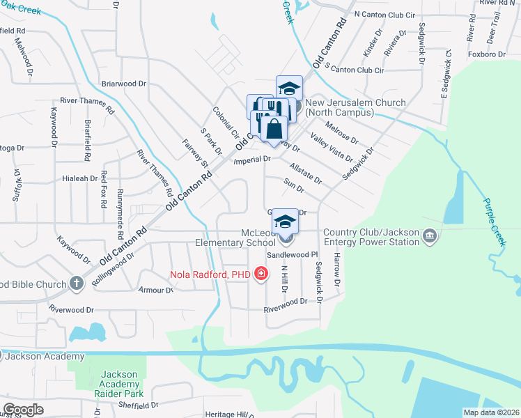 map of restaurants, bars, coffee shops, grocery stores, and more near 163 Glenside Drive in Jackson