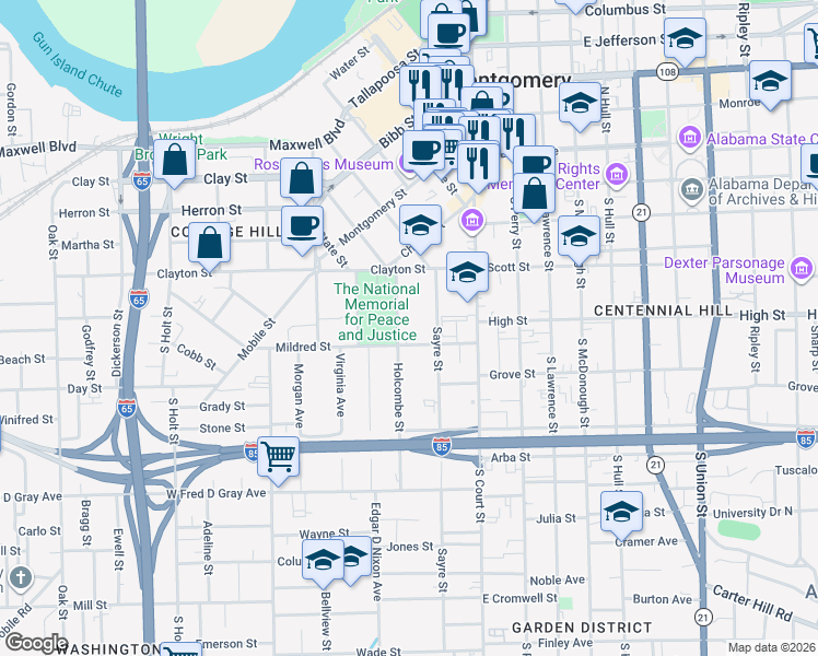map of restaurants, bars, coffee shops, grocery stores, and more near 475 Holcombe Street in Montgomery