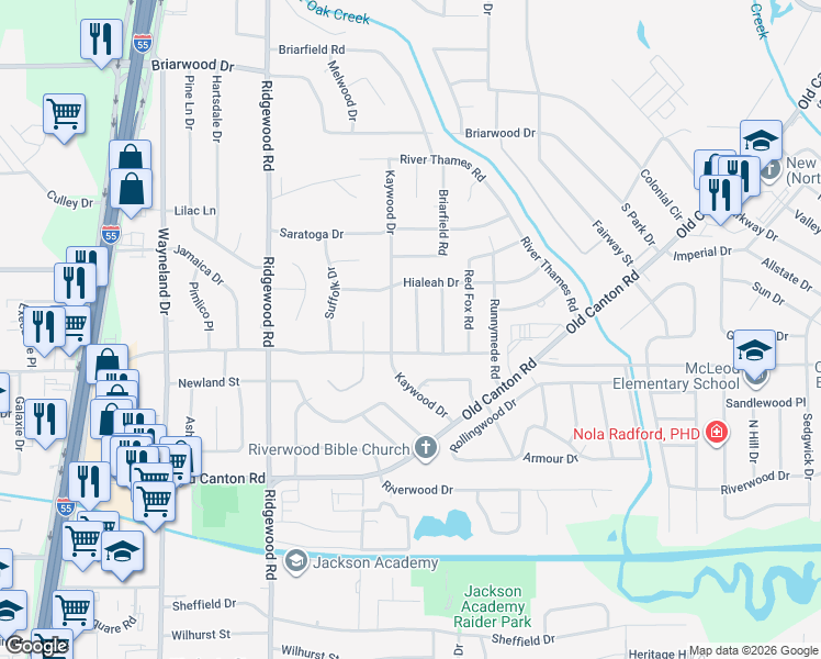map of restaurants, bars, coffee shops, grocery stores, and more near 5325 Farnsworth Drive in Jackson