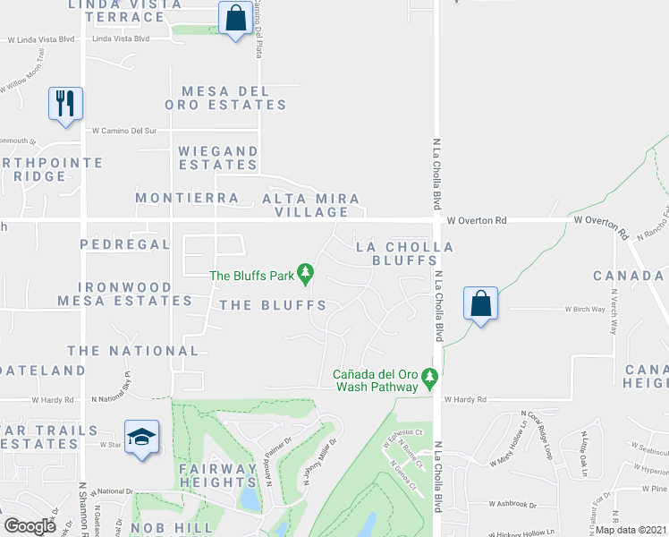 map of restaurants, bars, coffee shops, grocery stores, and more near 2356 West Catalina View Drive in Tucson