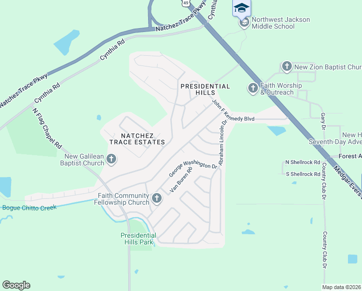 map of restaurants, bars, coffee shops, grocery stores, and more near 6611 Lyndon B Johnson Drive in Jackson