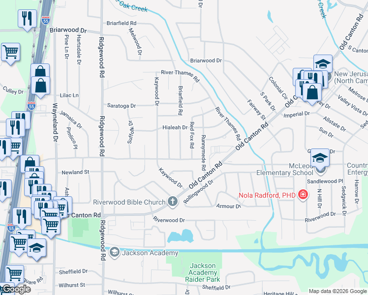 map of restaurants, bars, coffee shops, grocery stores, and more near 5326 Balmoral Drive in Jackson