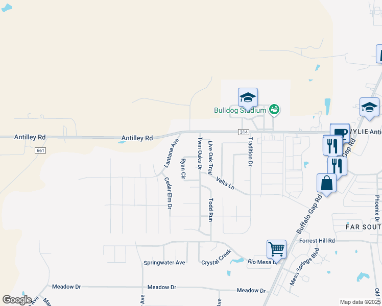 map of restaurants, bars, coffee shops, grocery stores, and more near 5118 Ryan Circle in Abilene