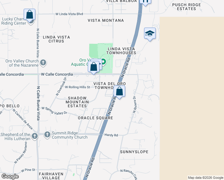 map of restaurants, bars, coffee shops, grocery stores, and more near 9095 North Oracle Road in Oro Valley