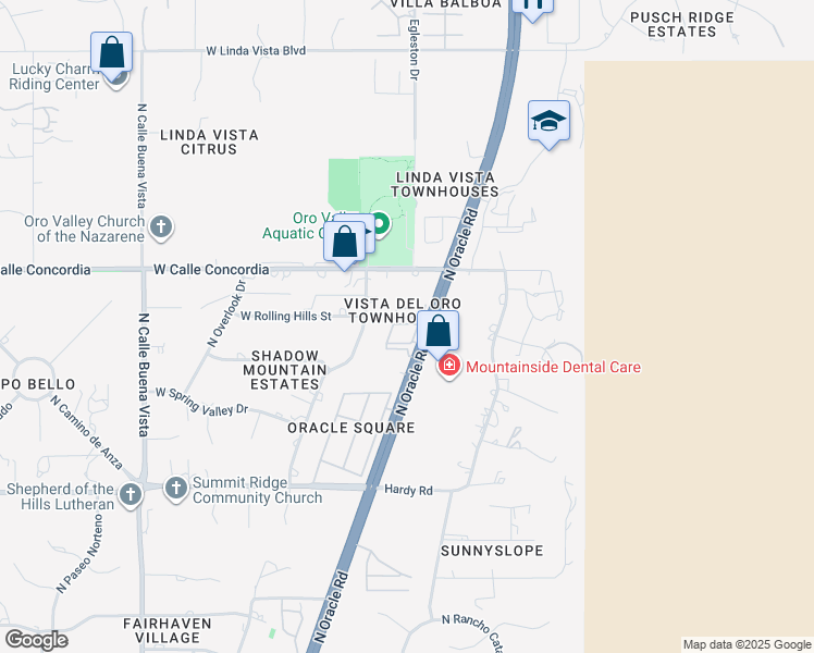map of restaurants, bars, coffee shops, grocery stores, and more near 9095 North Oracle Road in Oro Valley
