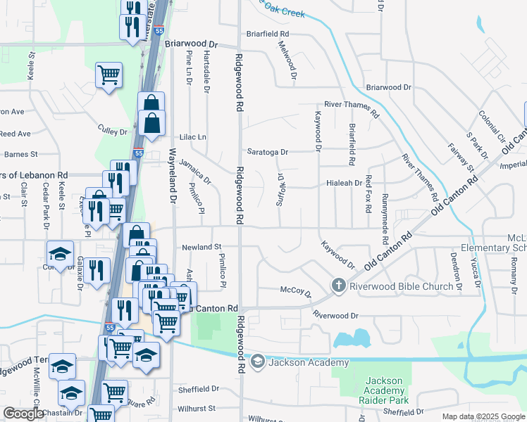 map of restaurants, bars, coffee shops, grocery stores, and more near 5301 Venetian Way in Jackson