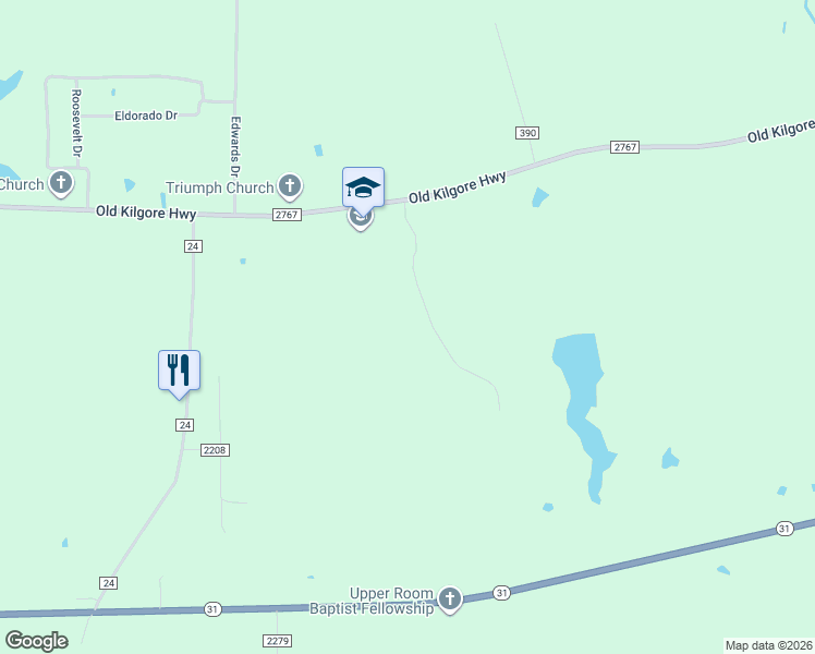 map of restaurants, bars, coffee shops, grocery stores, and more near 2825 Primera Road in Tyler